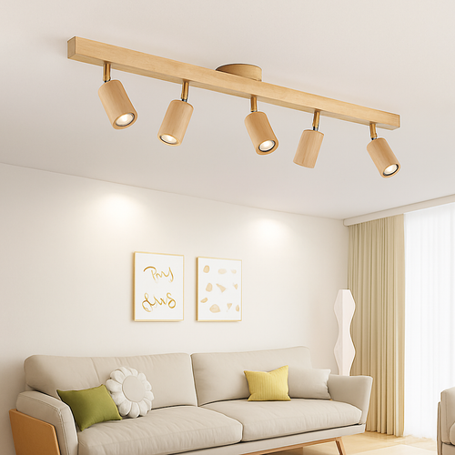 lustre nordique en bois de noyer avec projecteurs pour photos