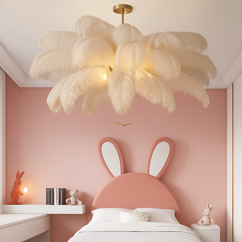 lustre nordique en plumes d'autruche naturelles suspendu - vue 5 sur 13