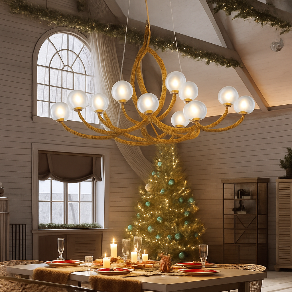 lustre nordique rétro en verre led avec branche d'arbre - vue 3 sur 9