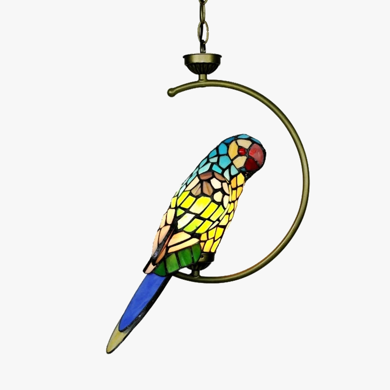 Lustre Tiffany Vitrail Perroquet Art Déco Suspension