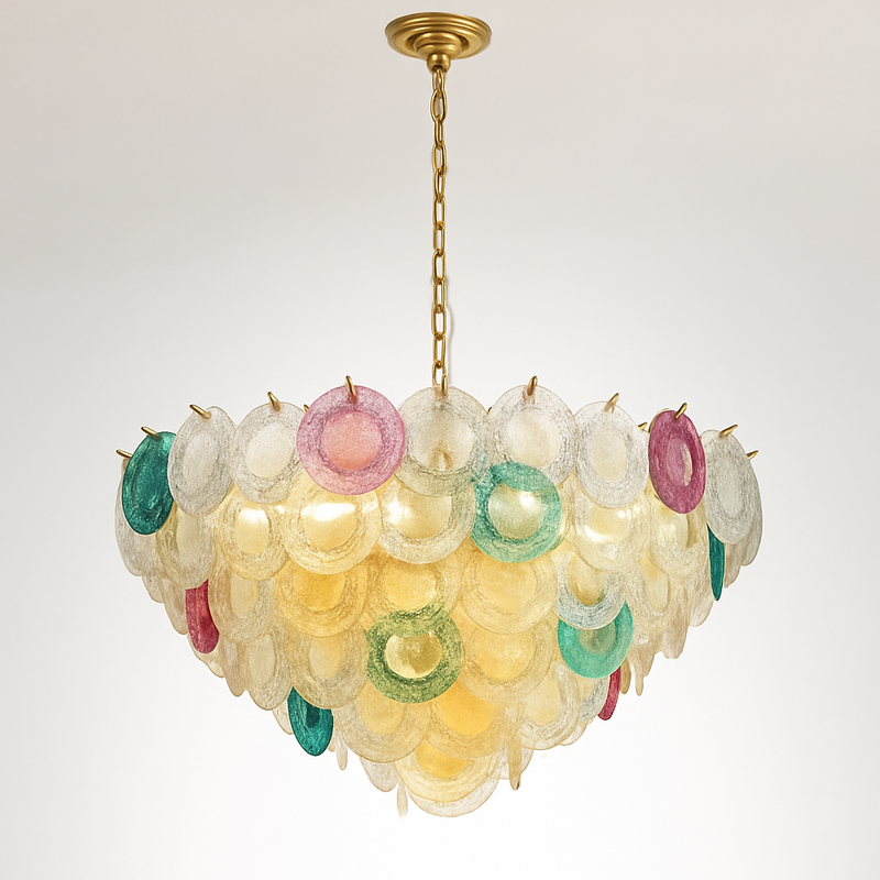 lustre postmoderne en fer et verre coloré design élégant pour éclairage intérieur