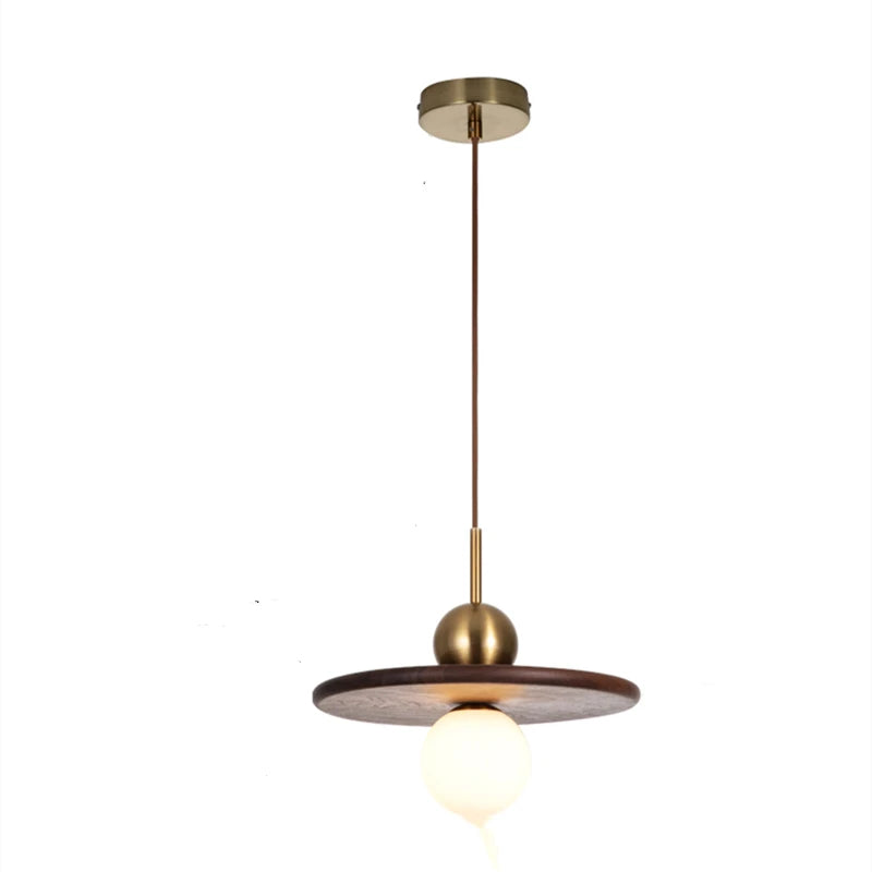 Lustre rond nordique en bois massif de noyer