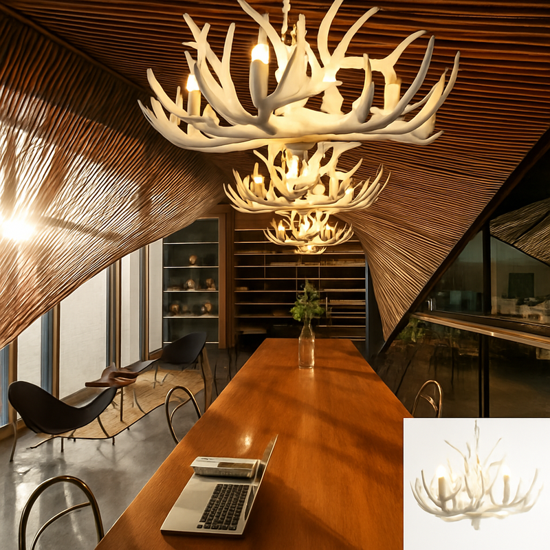 lustre rustique en bois de cerf pour décoration industrielle