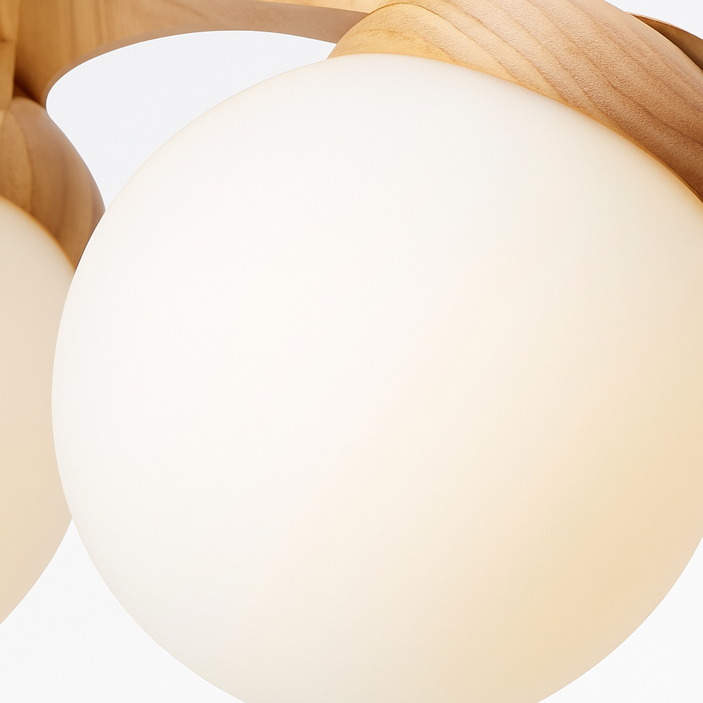 lustre suspendu en bois avec lampe en verre moderne - vue 6 sur 13
