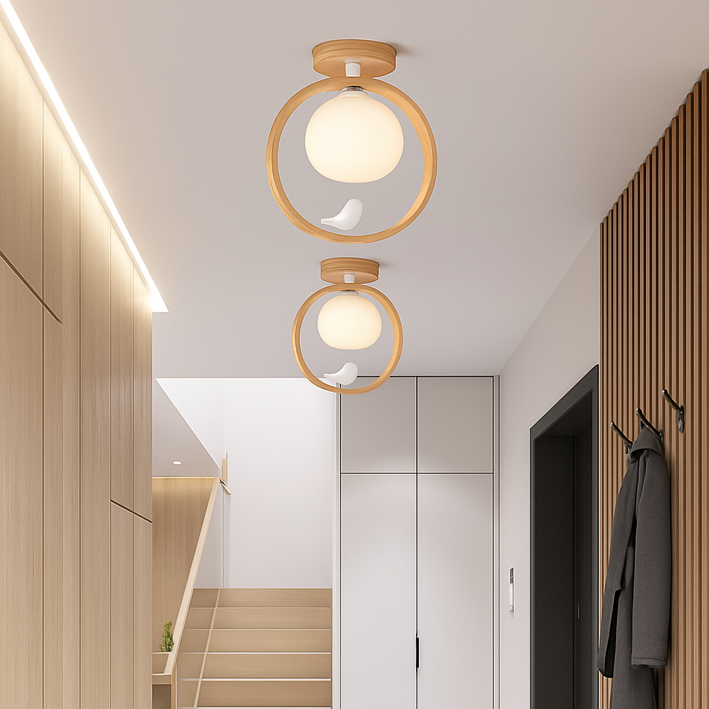 lustre suspendu en bois design oiseau pour décoration intérieure - vue 3 sur 12