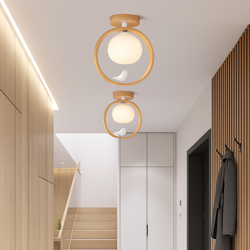 lustre suspendu en bois design oiseau pour décoration intérieure - vue 4 sur 12