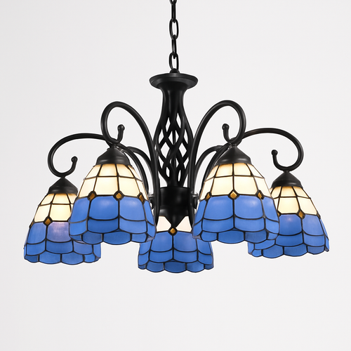lustre tiffany méditerranéen en verre teinté pour décoration intérieure - vue 2 sur 18
