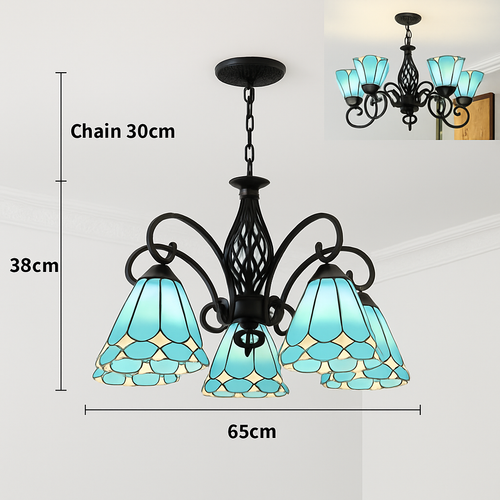 lustre tiffany méditerranéen en verre teinté pour décoration intérieure - vue 14 sur 18