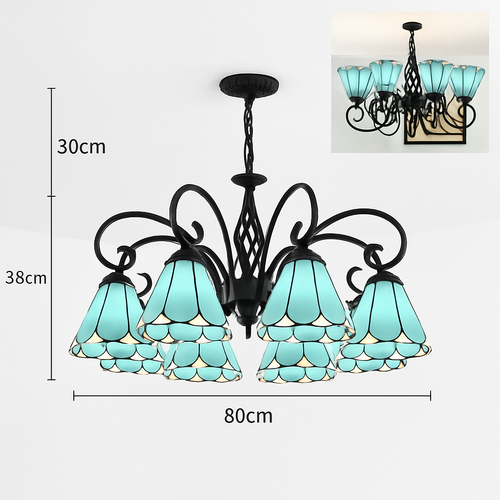 lustre tiffany méditerranéen en verre teinté pour décoration intérieure - vue 16 sur 18