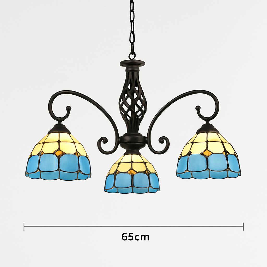 lustre tiffany méditerranéen en verre teinté pour décoration intérieure - vue 9 sur 18