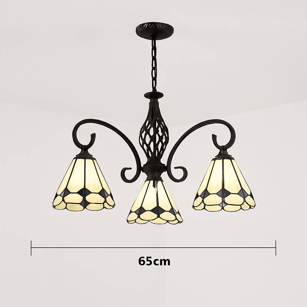 lustre tiffany méditerranéen en verre teinté pour décoration intérieure - vue 10 sur 18