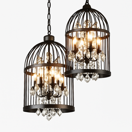 lustre vintage cage à oiseaux en cristal pour bars et restaurants - vue 2 sur 11