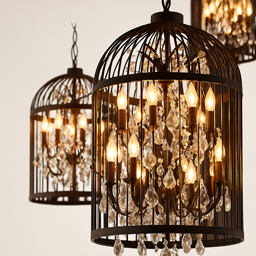 lustre vintage cage à oiseaux en cristal pour bars et restaurants - vue 3 sur 11
