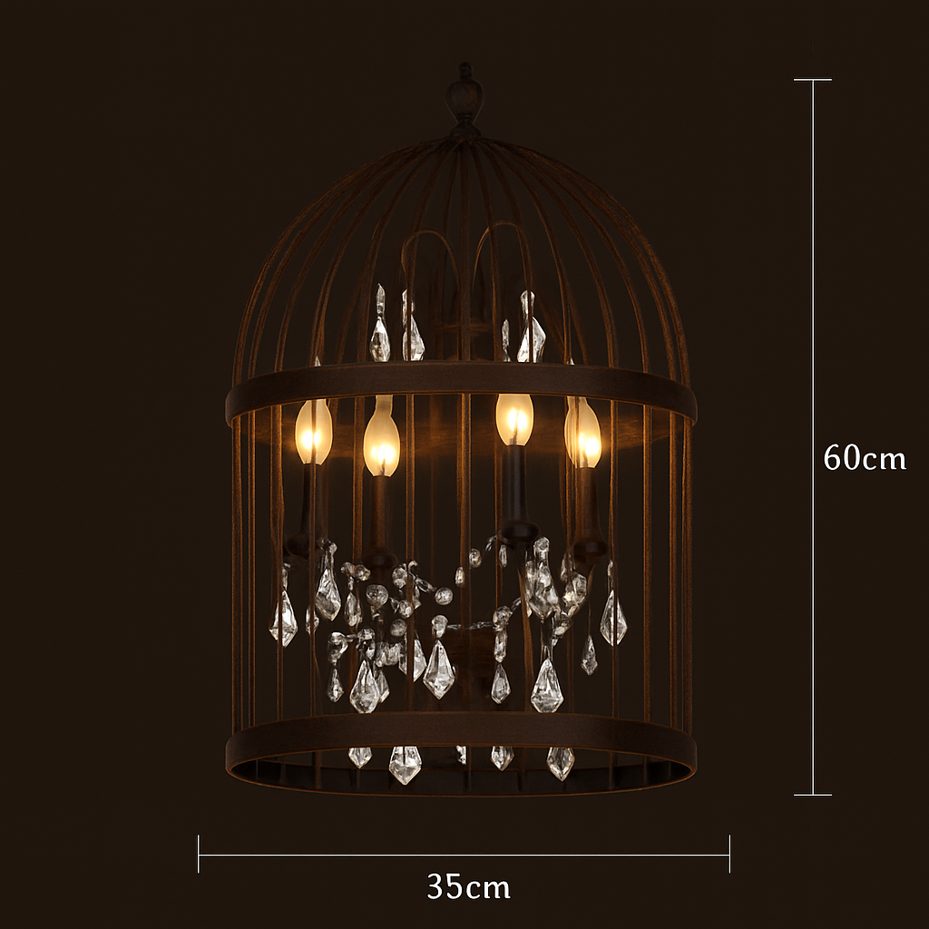 lustre vintage cage à oiseaux en cristal pour bars et restaurants - vue 5 sur 11