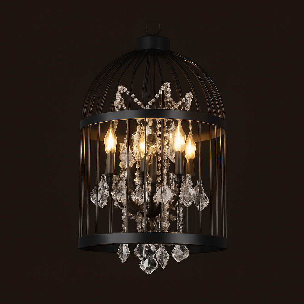 lustre vintage cage à oiseaux en cristal pour bars et restaurants - vue 6 sur 11
