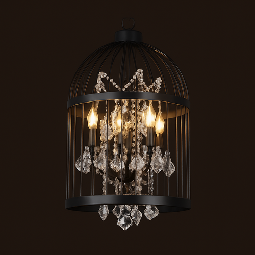 lustre vintage cage à oiseaux en cristal pour bars et restaurants - vue 7 sur 11