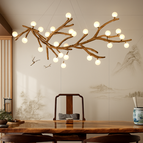 lustre vintage en résine avec branches d'arbre led - vue 3 sur 18