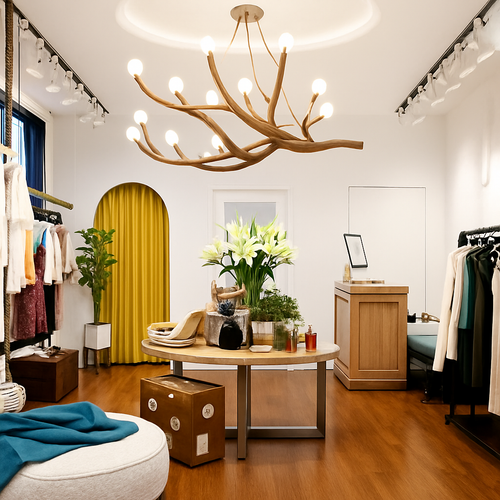 lustre vintage en résine avec branches d'arbre led - vue 5 sur 18
