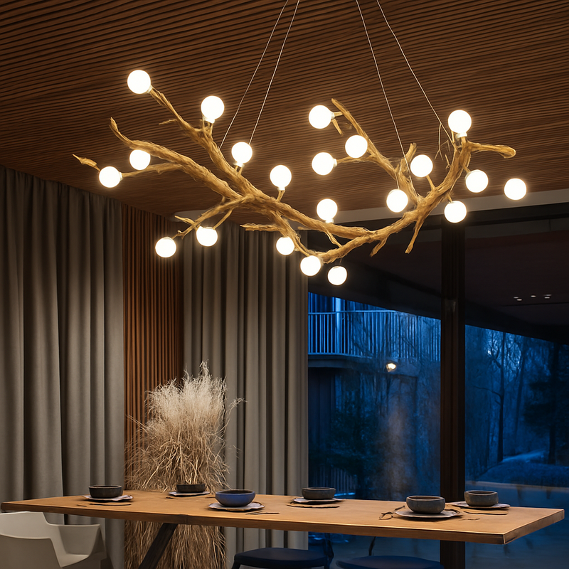 lustre vintage en résine avec branches d'arbre led