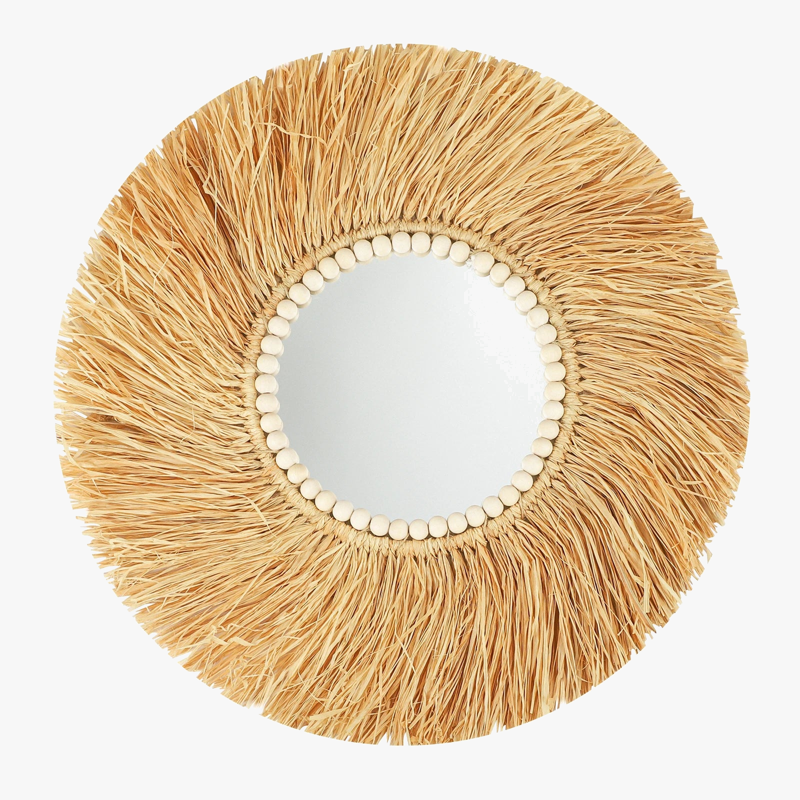 miroir décoratif en perles de bois et bambou fait à la main