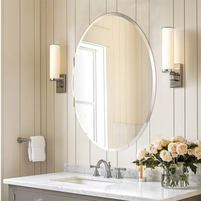 Miroir mural sans cadre avec lampes LED Rond Verre | Leroy Merlin Miroir mural sans cadre avec lampes LED Rond Verre | Leroy Merlin