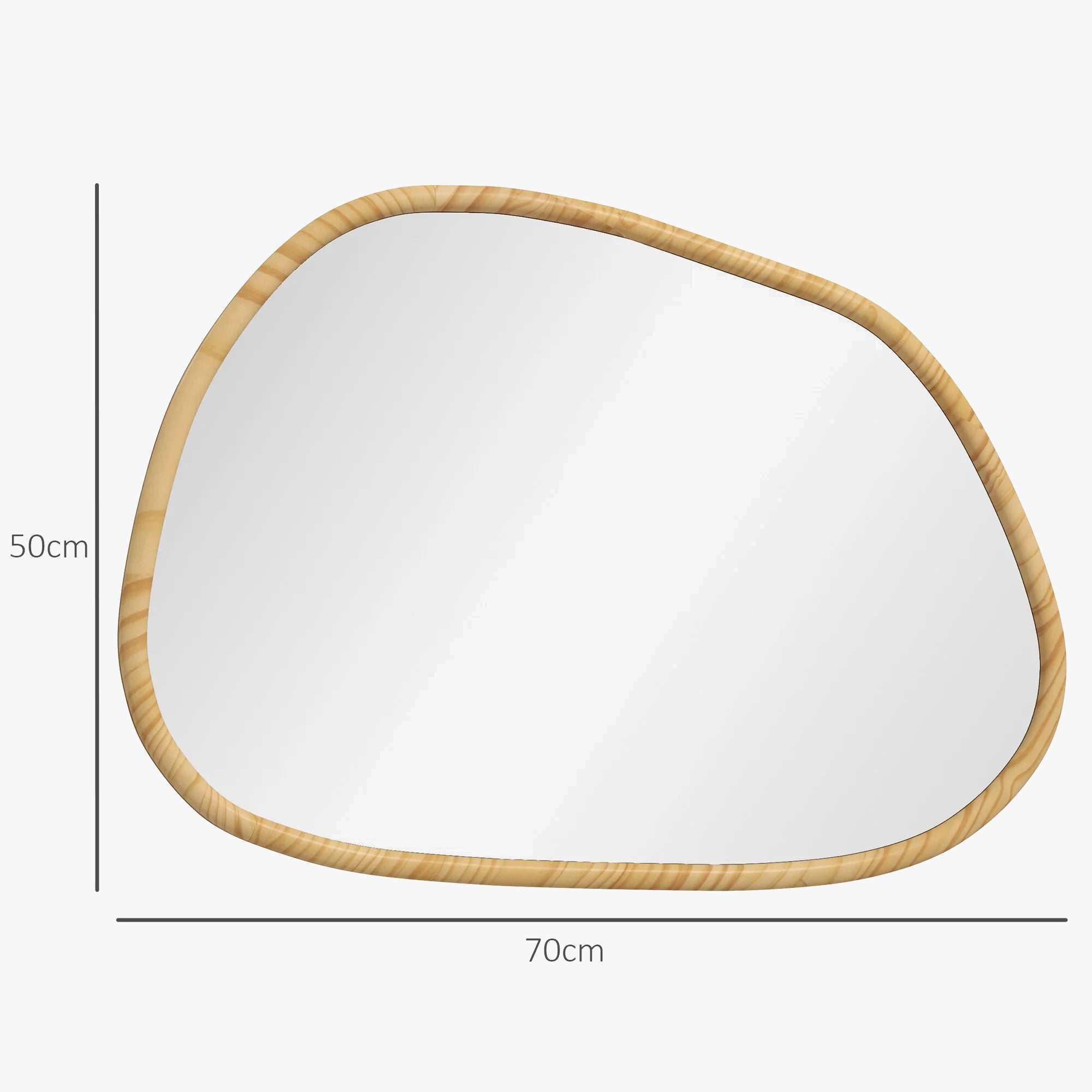 miroir mural homcom forme irrégulière avec cadre en bois naturel