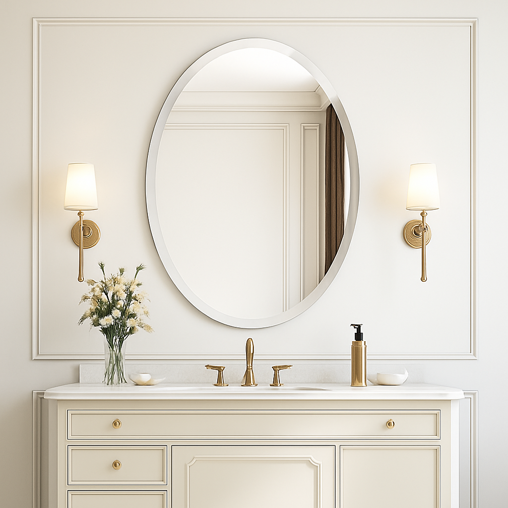 miroir mural ovale sans cadre haute définition avec bord argenté biseauté - vue 6 sur 8
