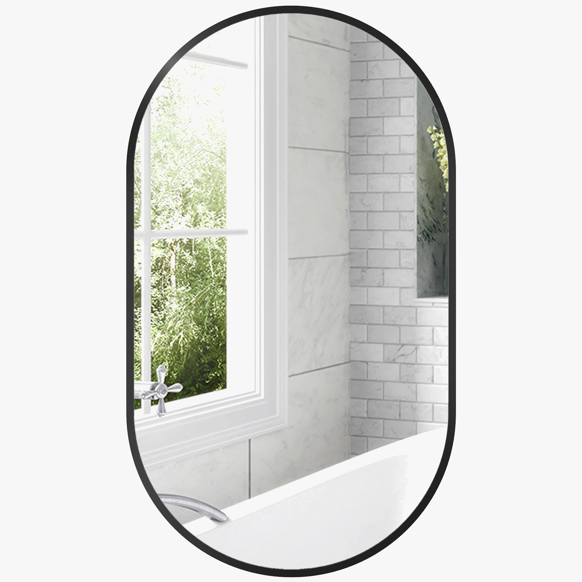 miroir ovale avec cadre en aluminium noir pour décoration intérieure