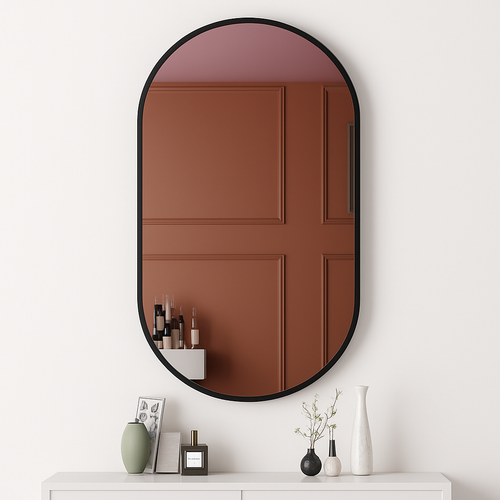 miroir ovale doré mural pour salle de bain et maquillage - vue 10 sur 13