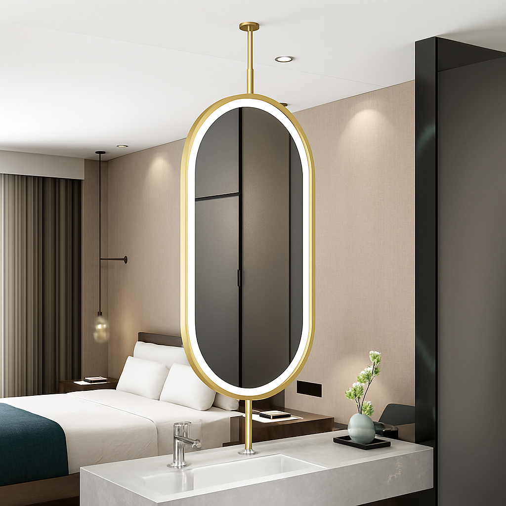 miroir ovale suspendu moderne avec éclairage led pour décoration intérieure - vue 7 sur 12
