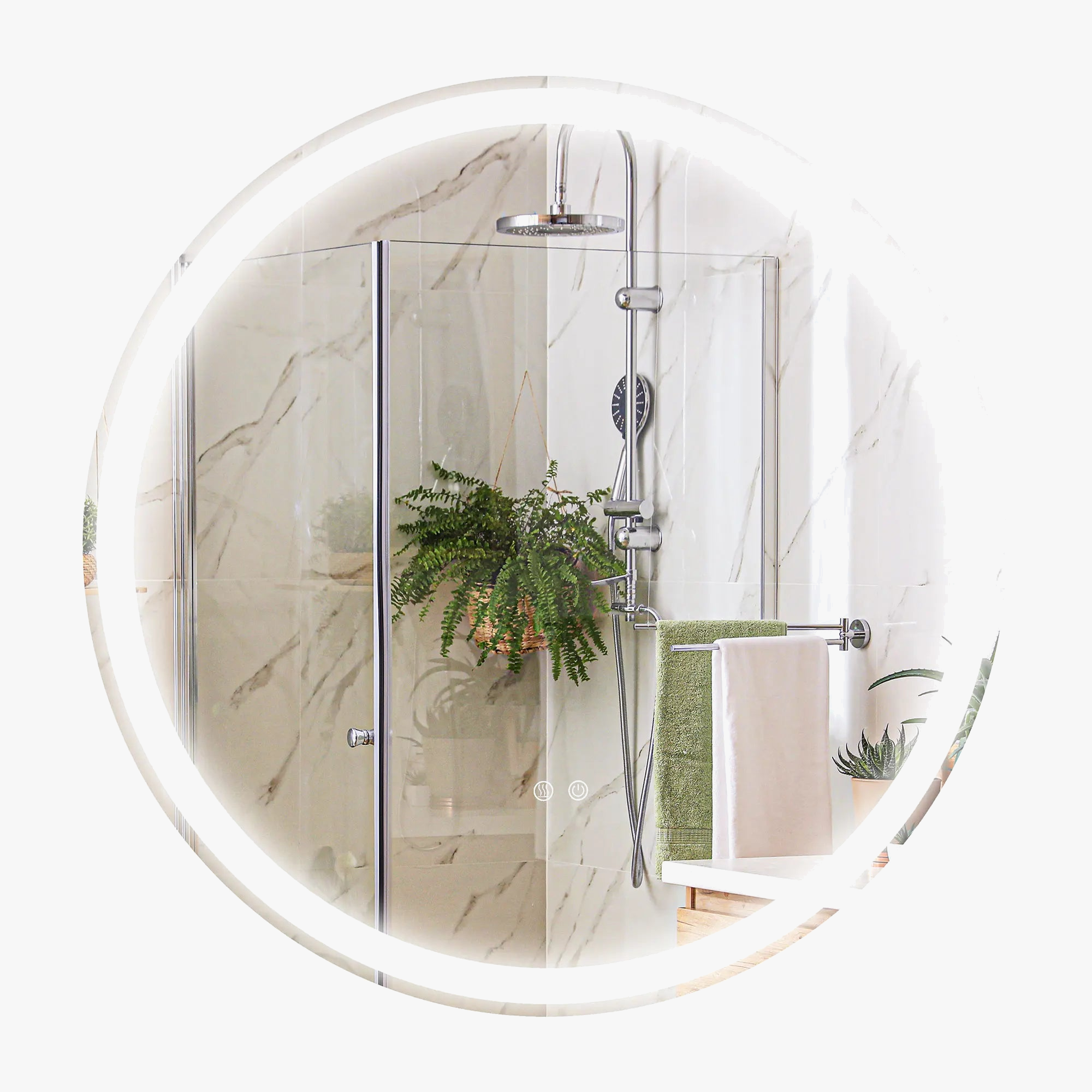 miroir rond avec lumières led réglables antibuée argent