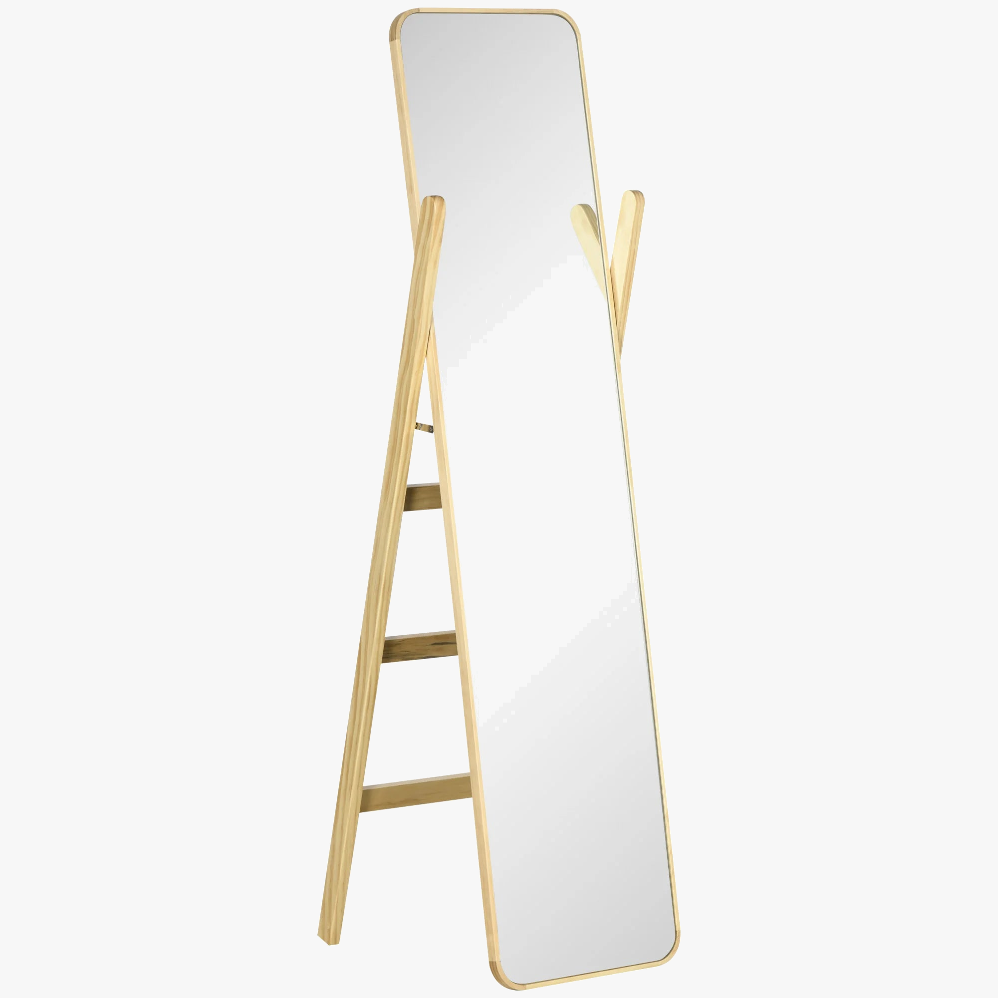 miroir sur pied avec cadre en bois et support élégant