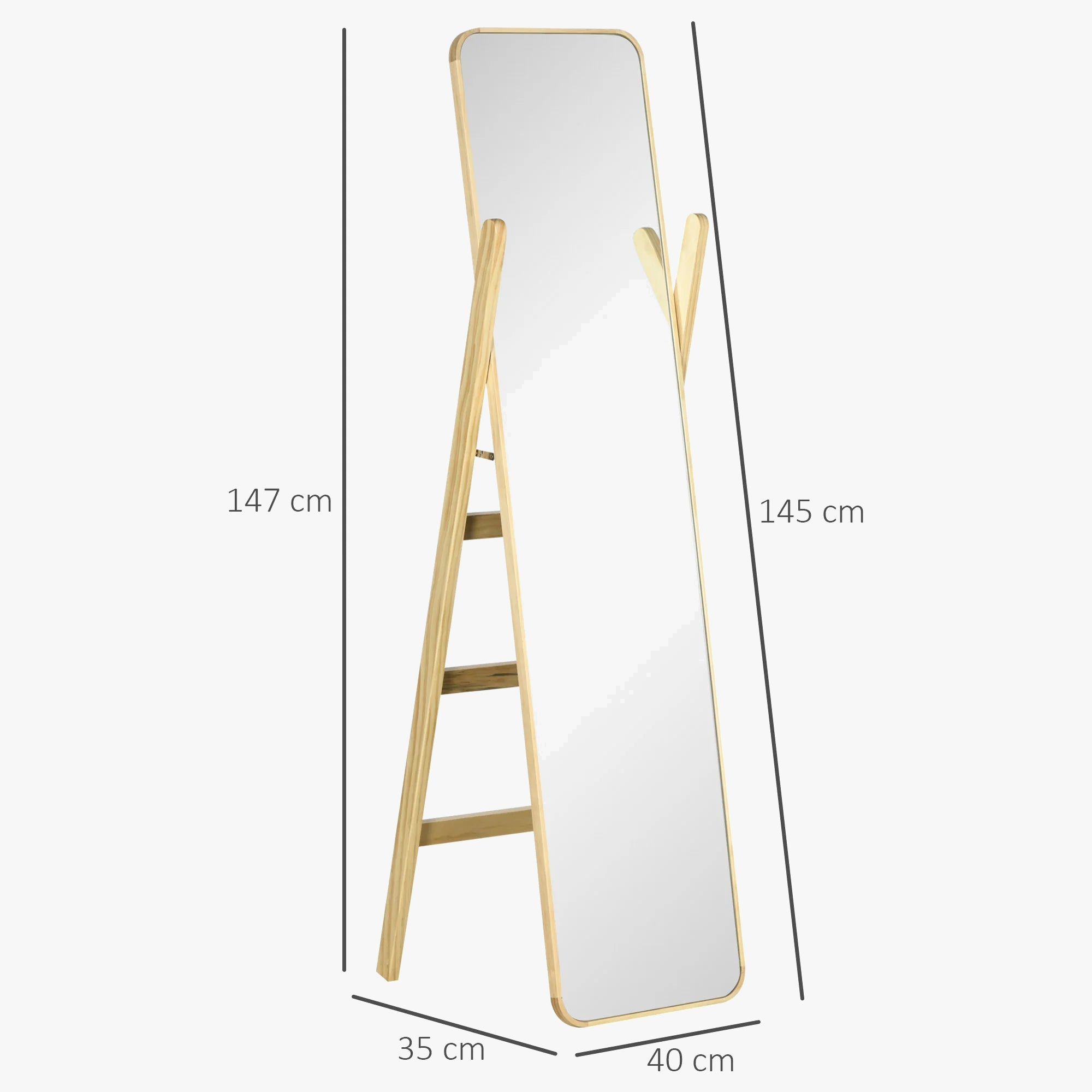 miroir sur pied en bois avec support élégant pour intérieur