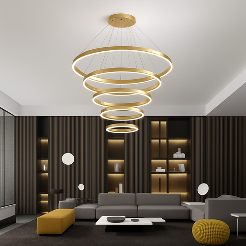 Moderne Led anneaux suspension lampe cercle plafond suspendu lustre pour chalet salon salle à manger escalier maison luminaire - vue 5 sur 11