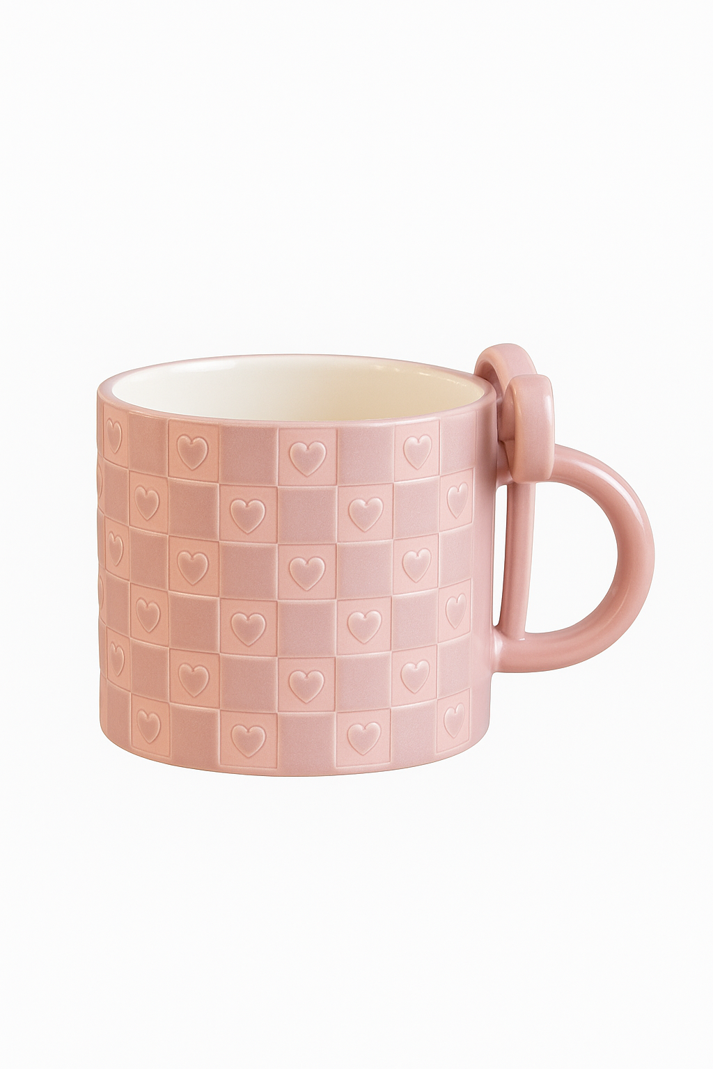 Mug céramique anse noeud papillon motif coeur damier
