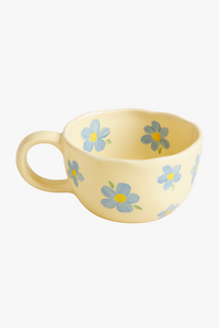 Mug ceramique artisanal motif fleurs forme irreguliere 300ml