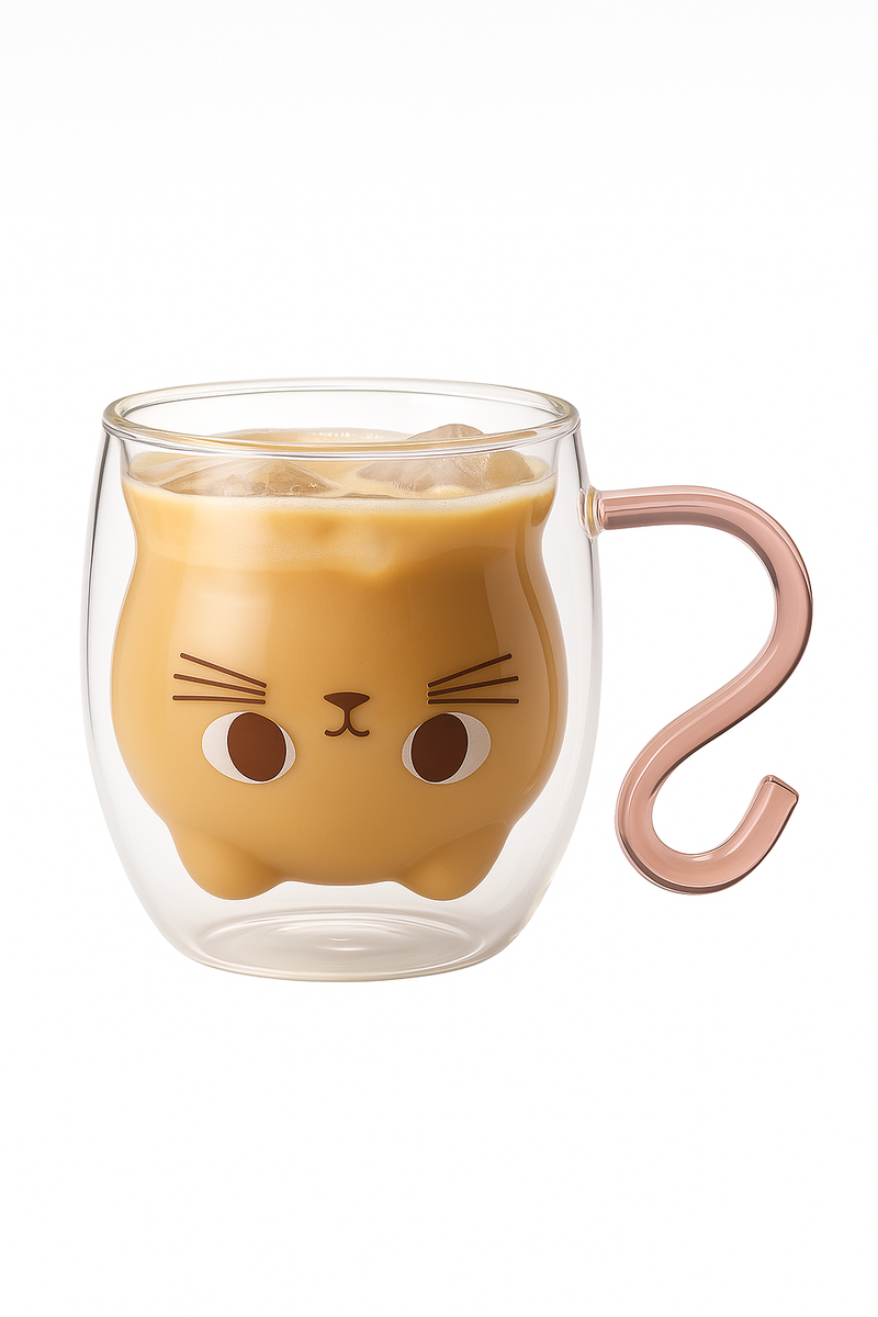 Mug chat double paroi verre 250 ml mignon