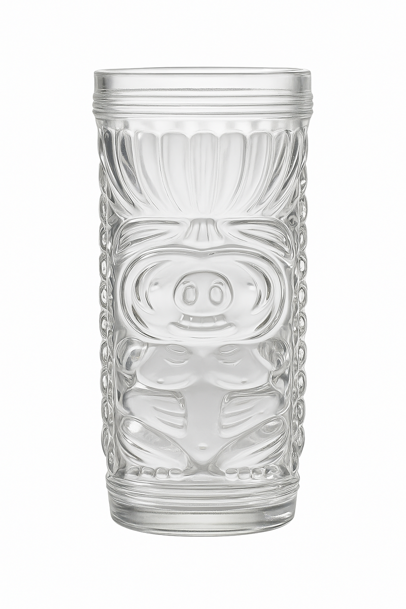 Mug tiki en verre motif visage bar festif
