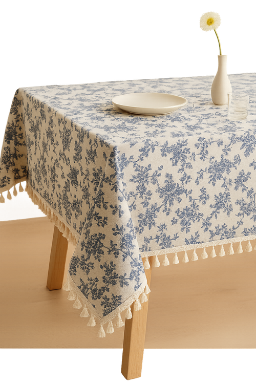 Nappe brodée motif feuilles style rustique table cuisine - vue 2 sur 2