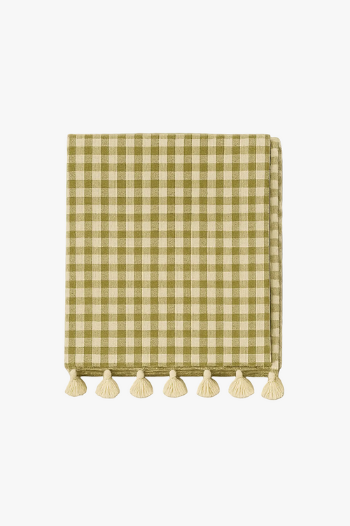 Nappe champêtre à carreaux avec pompons décor table