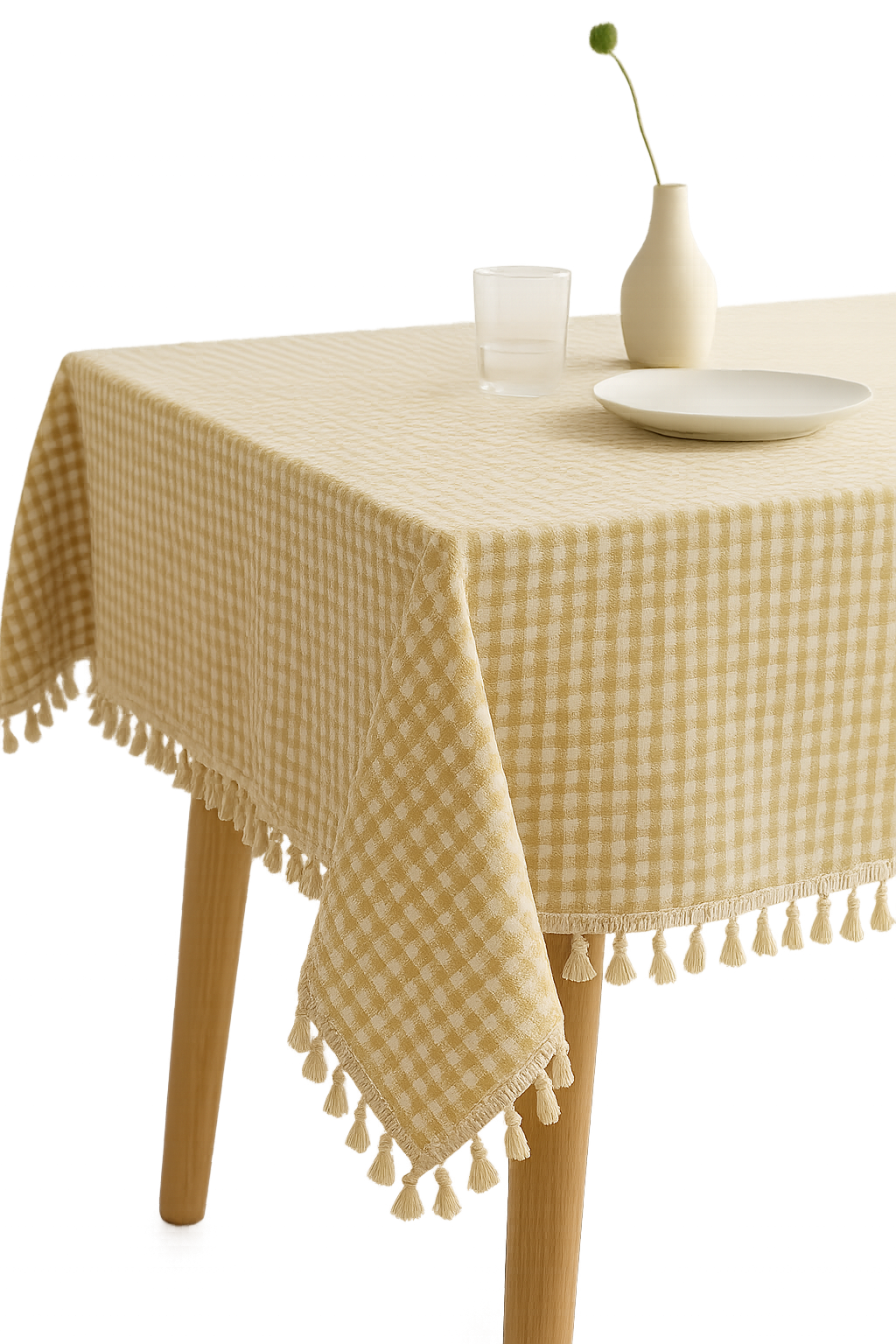 Nappe champêtre à carreaux avec pompons décor table