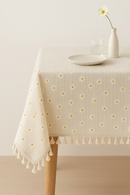 Nappe coton brodée marguerites style coréen table cuisine