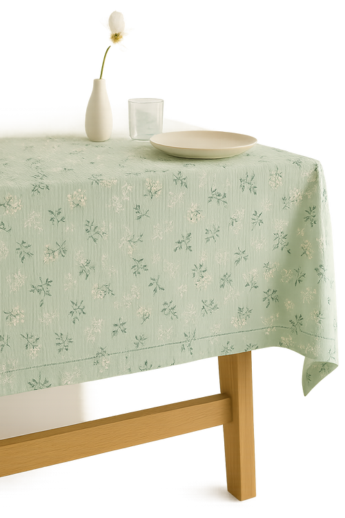 Nappe coton dentelle marguerite pompons style champêtre table - vue 2 sur 2
