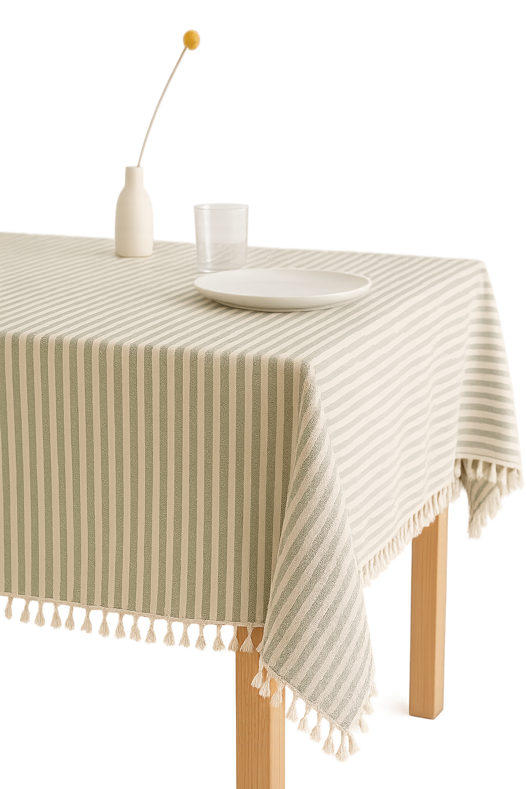 Nappe coton lin rayures pompons style moderne table - vue 3 sur 2