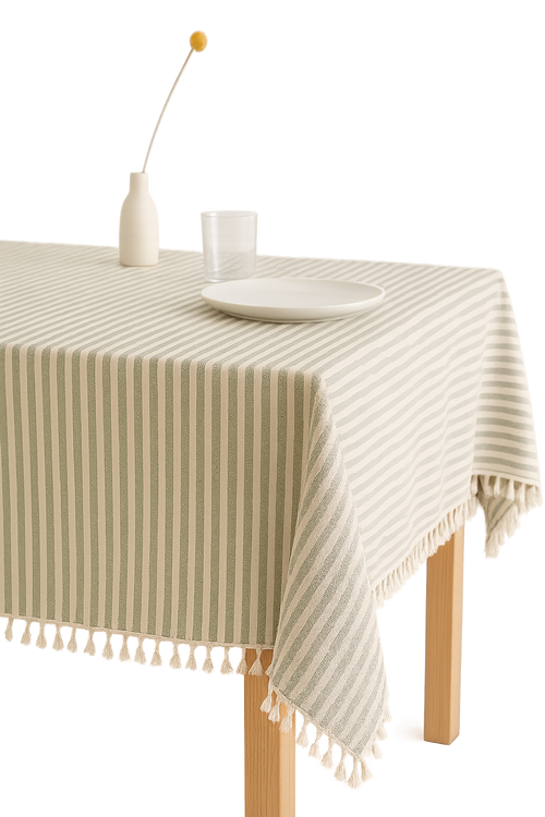 Nappe coton lin rayures pompons style moderne table