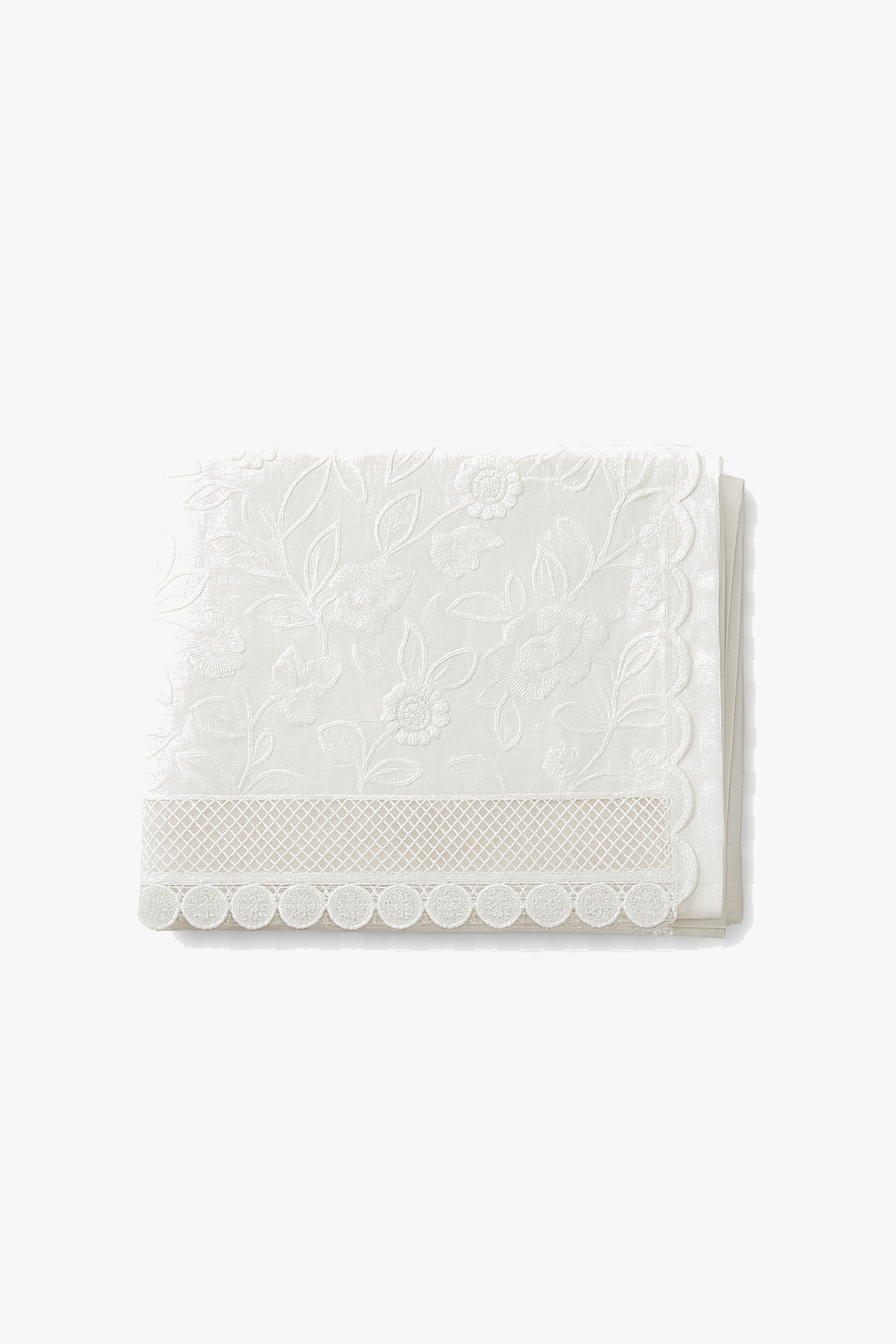 Nappe dentelle brodée style pastoral motif floral coton