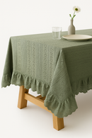 Nappe jacquard vintage bordure dentelle style nordique table