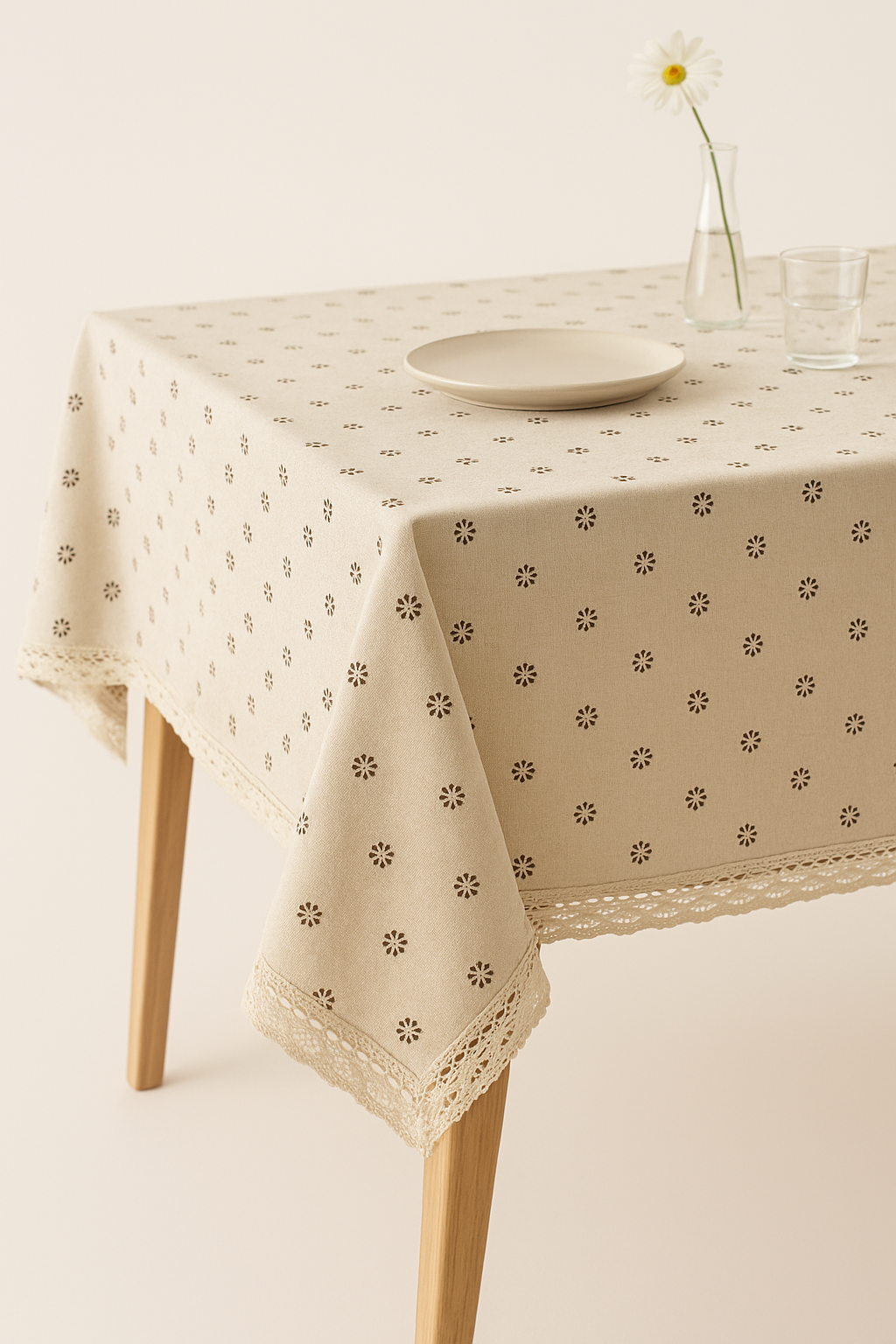 Nappe style champêtre dentelle marguerite avec pompons table - vue 3 sur 2