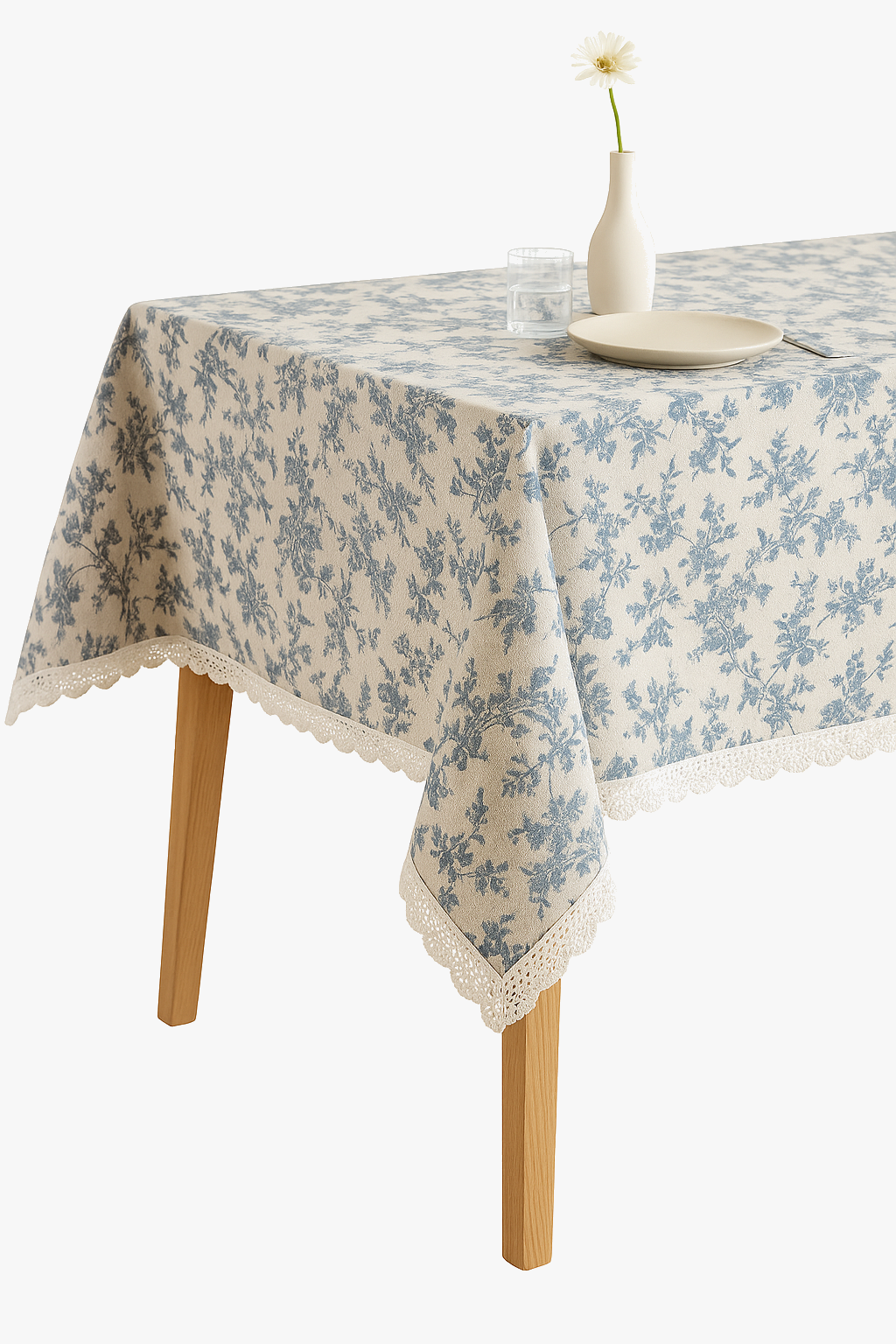 Nappe style champetre dentelle marguerite pompons decoration table