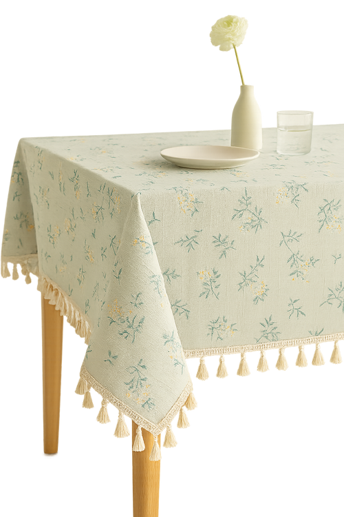 Nappe style champetre dentelle marguerite pompons table cuisine - vue 2 sur 2